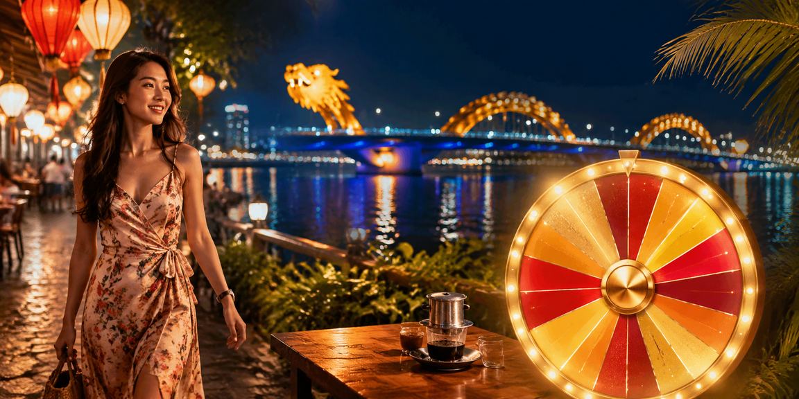 Quán cà phê Đà Nẵng với người dùng xem voucher quay thưởng